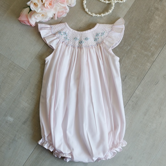 Bailey Boys Other - Baby Girl's Pink Smocked Heirloom Romper Embroidery Size 6 Month Bailey Boys